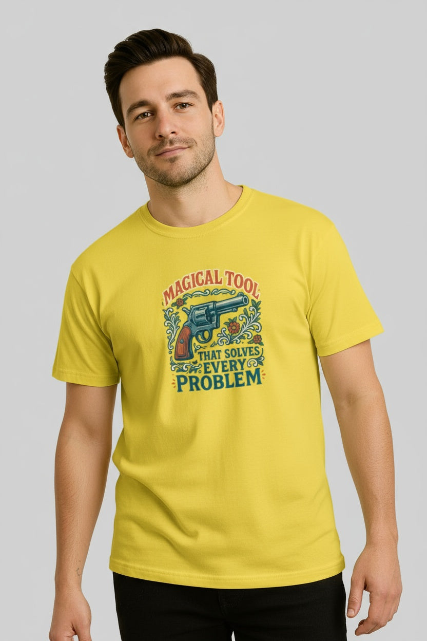 Men's Cotton Crew Neck Magical Tool Graphic Print T-shirt