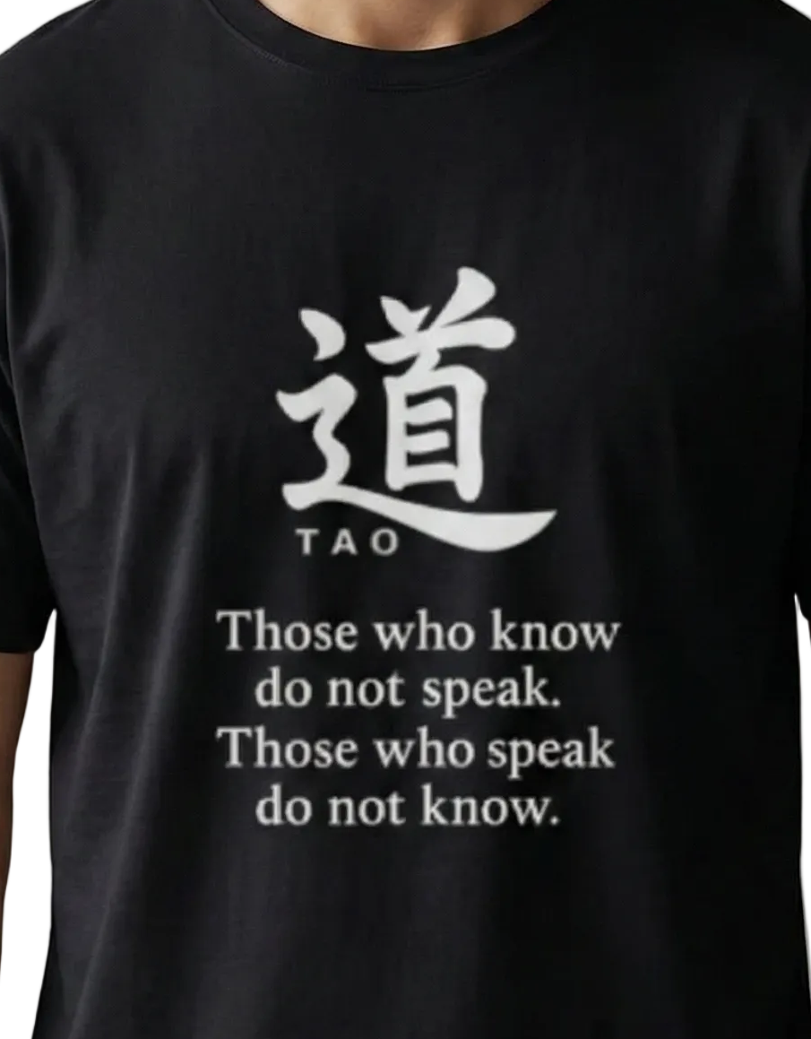 TAO Philosophy Quote T-Shirt for Men & Women | “Those Who Know Do Not Speak” Minimalist Zen Graphic Tee | Premium Cotton Spiritual Aesthetic Shirt