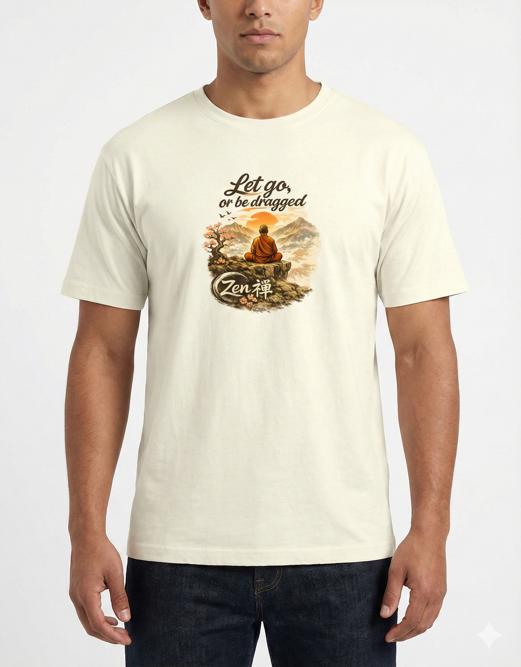 Zen Philosophy Quote T-Shirt for Men & Women | “Let Go, or Be Dragged” Spiritual Meditation Graphic Tee | Minimalist Mindfulness Cotton Shirt