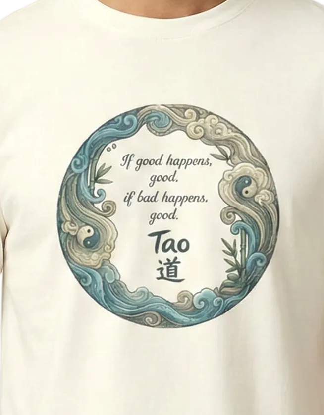 TAO Philosophy Quote T-Shirt for Men & Women | Dao Symbol Zen Balance Graphic Tee | Minimalist Spiritual Yin Yang Cotton Shirt