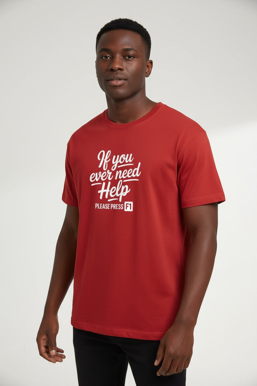 Men's Cotton Crew Neck Fake Help Typography T-shirt